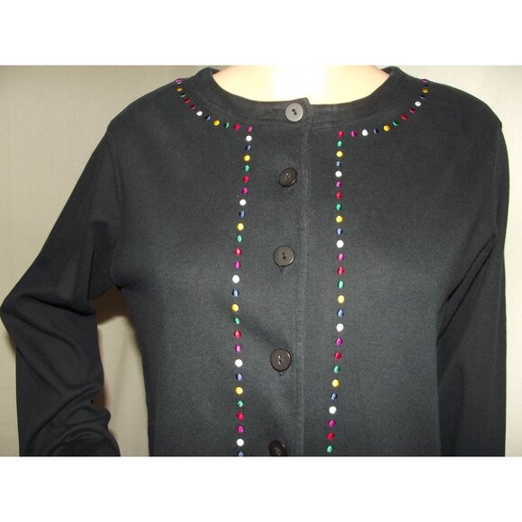 Bechamel Jacket Womens Small Black embroidered button knit cardigan crew neck - Picture 5 of 11